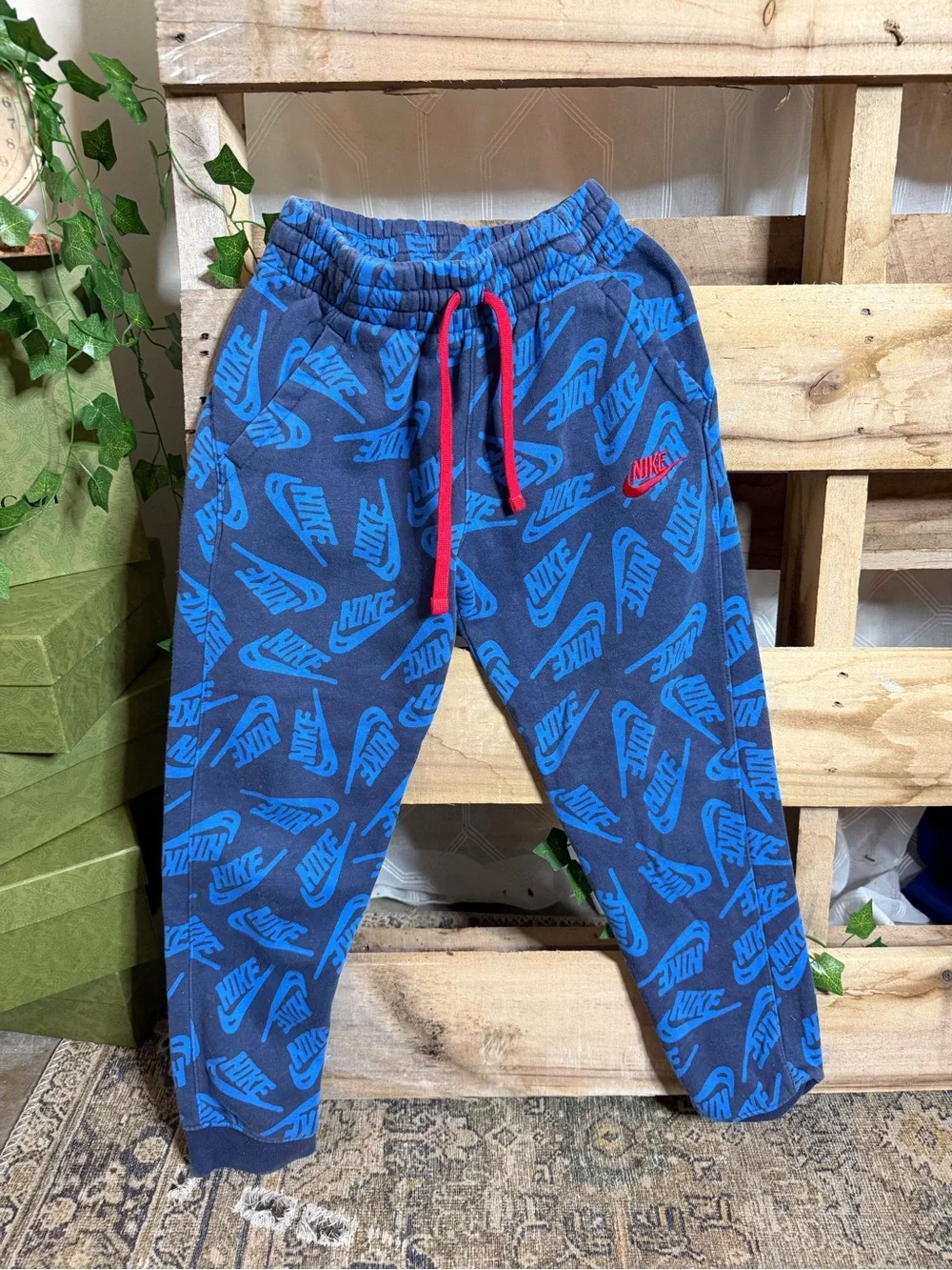 Nike Kids Black Sweatpants with Blue Logo-Print Joggers and Olive Cargo Pants